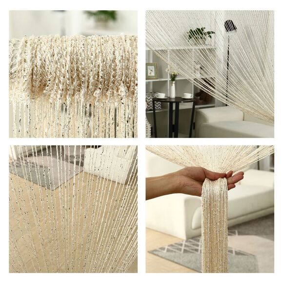 String Curtain Fringe Panel Thread Strip Backdrop Divider for Decor Beige - Picture 5 of 6
